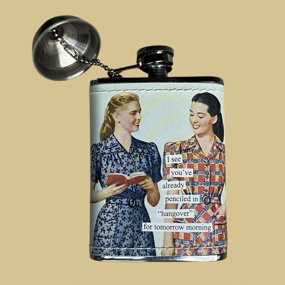 NWT Anne Taintor Stainless Steel 4 oz Flask w/Mini Funnel